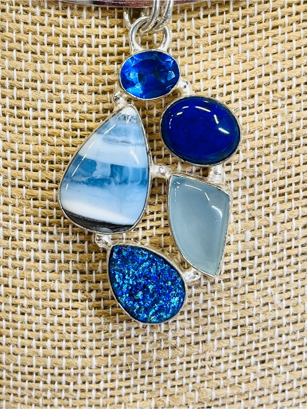 Blue Natural Multi-Stone Women's Pendant in Sterling Silver - Picture 1 of 6